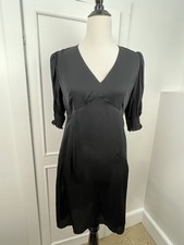 Quince Woman's MinI Dress Sz Small Black Washable Stretch Silk Puff Sleeve Lined