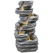 Outsunny Outdoor Fountain, Resin Freestanding Garden Fountain, Grey