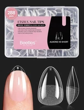 Beetles Extra Short Almond Nail Tips, 12 Sizes 288 PCS Pre-Shaped Clear Full Cov
