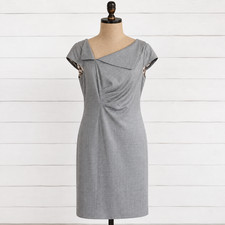 Tahari ASL Gray Wool Blend Dress SZ 8 Asymmetrical Neck Knee Length Office Wear