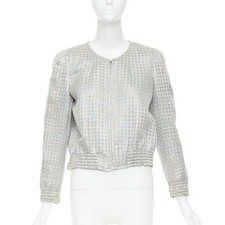 DRIES VAN NOTEN 2017 silver multicolor geometric jacquard crop jacket FR40 L