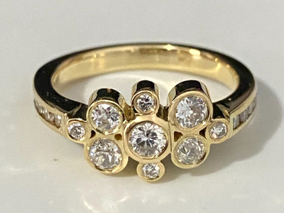 18K Yellow Gold & 0.90CT Diamond Bubble Ring Size N 1/2  -  7