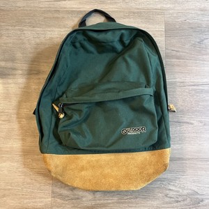 Vintage Outdoor Products Backpack Green w/Leather Hiking Outdoors Made In USA