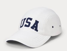NWT Polo Ralph Lauren White USA AMERICAN FLAG Fleece Baseball Cap Hat