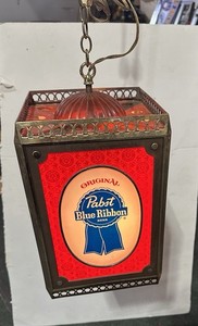 Vintage 1960s Pabst Blue Ribbon Rotating Lighted Lantern Hanging Light Sign Nice