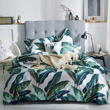 Green Leaves Duvet Cover Set King Chic Floral Cotton Tropical Bedding Long Stapl
