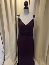 DaVinci Plum V-Neck Evening Gown with Embellished Straps Size 14