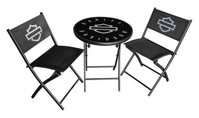 Harley-Davidson Open Bar & Shield Folding Bistro Table & Chair Set, Black