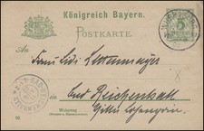 Bayern P 56II/02 Ziffer 5 Pf gr&uuml;n DV 02: W&Uuml;RZBURG 10.8.02 nach Bad Reichenahall