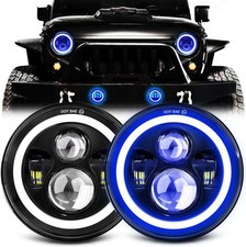 2 Pack 7 Inch Blue Halo LED Headlight For Jeep JK