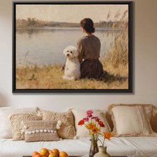 Bichon Frise Dog Oil Painting Canvas Print Rustic Wall Art Living Room Decor