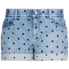Stella McCartney Cuffed Embroidered Star Denim Shorts Womens Sz 26