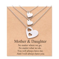 MANVEN Mom Mother Daughter Necklace Set for 3 Heart Matching Mommy and Silver