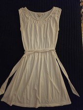 LOFT Cream Sleeveless Tie-Waist Cotton Dress Size M