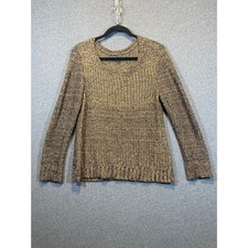 Eileen Fisher Womens Metallic Marled Knit Scoop Neck Sweater Gold Black R3MMS M