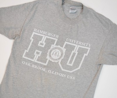 Vintage McDonald s Hamburger University T-Shirt Size L Gray 90s NCAA College