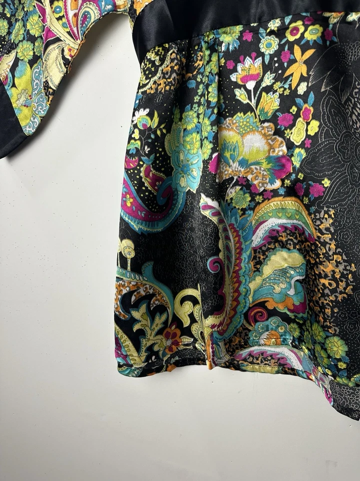 De Colección Sante Babydoll Túnica Top Floral Satinado Kimono Manga Hada Grunge Boho Y2K M Foto 4 de 4