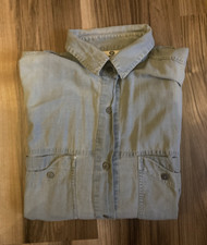 Damen Bluse Grau Gr. M Langarm mit Kragen Kno...