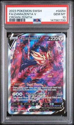 PSA 10 GEM MINT Zamazenta V GG54/GG70 Crown Zenith Holo Pokemon Card