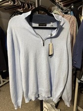 Elie Tahari Men's Blue Solid Knit 1/4 Zip Mock Neck Sweater L ETR44406M