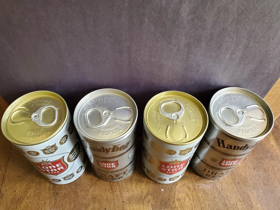 Lote de 6 latas de cerveza de aluminio Lone Star 12 oz vintage de los años 70 - barril de mano Texas Foto 3 de 4