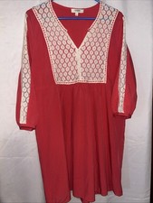 Umgee Coral With Ivory Lace Trim Long Sleeve Dress Size L