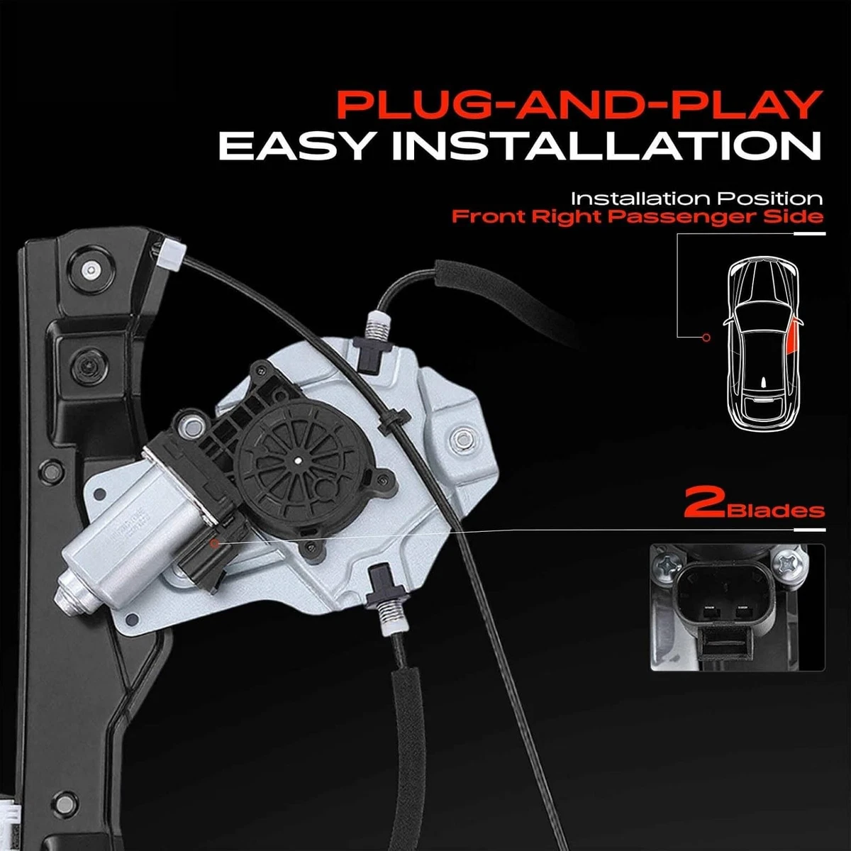 Regulador de ventana eléctrica lateral del pasajero delantero A-Premium con motor (2 pines)