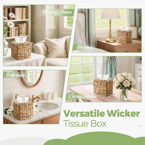 Tissue Box Cover, Square Wicker Tissue Box Holder Facial Tissues Boxes, Hand Wov - Picture 7 of 12