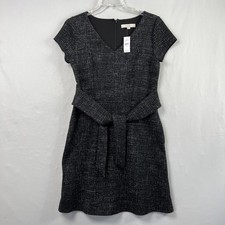 LOFT  Dress 10 Tweed V-Neck Short Sleeve Career Sheath A Line Black Career