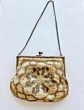 Antique French Made in France beaded clutch purse Deco Micro Beads Glass