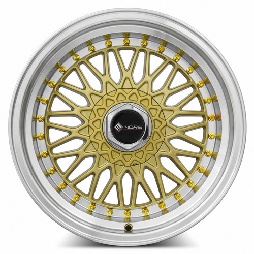 16x8 Vors VR3 4x100,4x114.3 +20 Gold Machine Lip Gold Rivet Wheels (Set ...