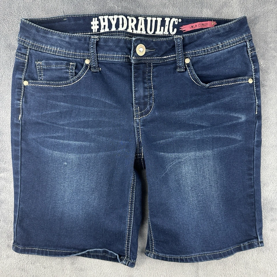 Pantalones Cortos Hidráulicos Para Mujer Talla 13/14 Lola Curvy Tiro Medio Azul Lavado Oscuro Denim Foto 2 de 4