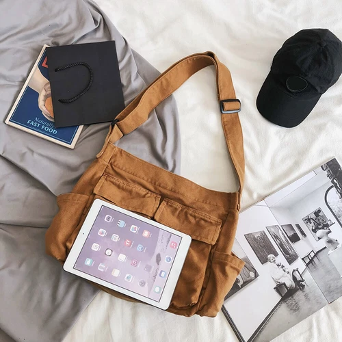 Damen Canvas solide Teenager Kuriertasche Damen große Kapazität Umhängetasche - Bild 14 von 37