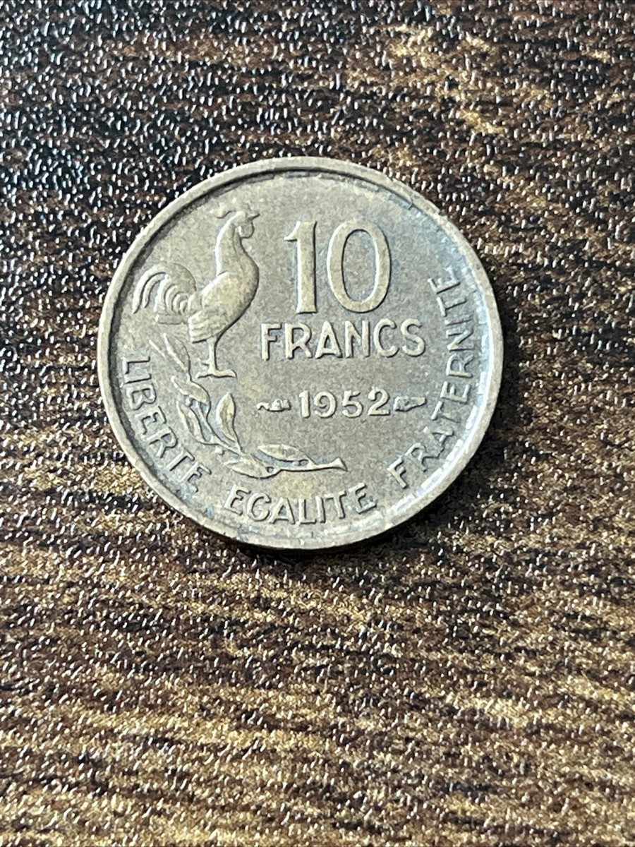 1952 France 10 Francs Aluminum-Bronze Head left Rooster Actual