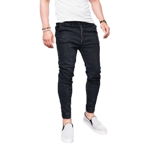 Men Elastic Waist Skinny Denim Casual Pants Slim Fit Ripped Trousers Bottoms - Picture 11 of 16