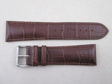 24mm genuine leather crocodile grain watch band strap brown stitched  padded