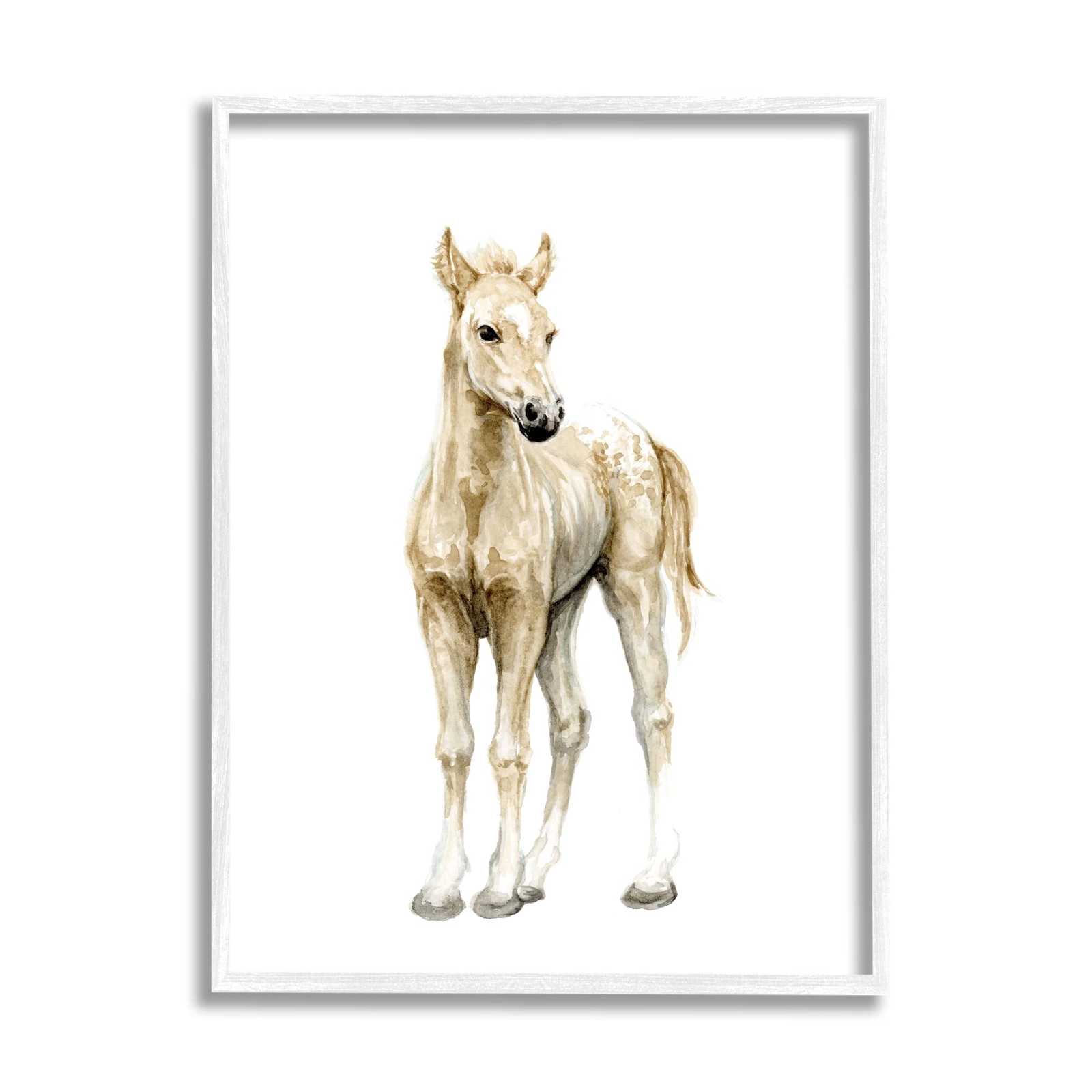 Baby Horse Foal Watercolor Portrait ' Nursery Animal White Framed Wall Art, 1...
