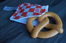 PLAY FOOD Snack LARGE 4" Brown Salted PRETZEL Crinkle Wrap Red Checker Teether