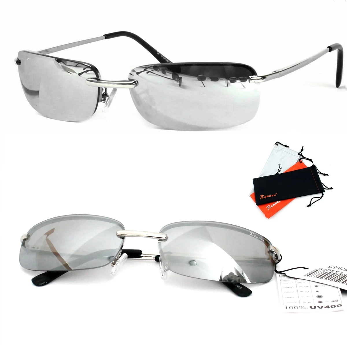 Agent Smith Style Sonnenbrille Rechteckig Silber Chrom 