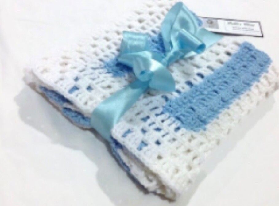 Handmade Blanket crochet blanket baby blanket blue and white blanket