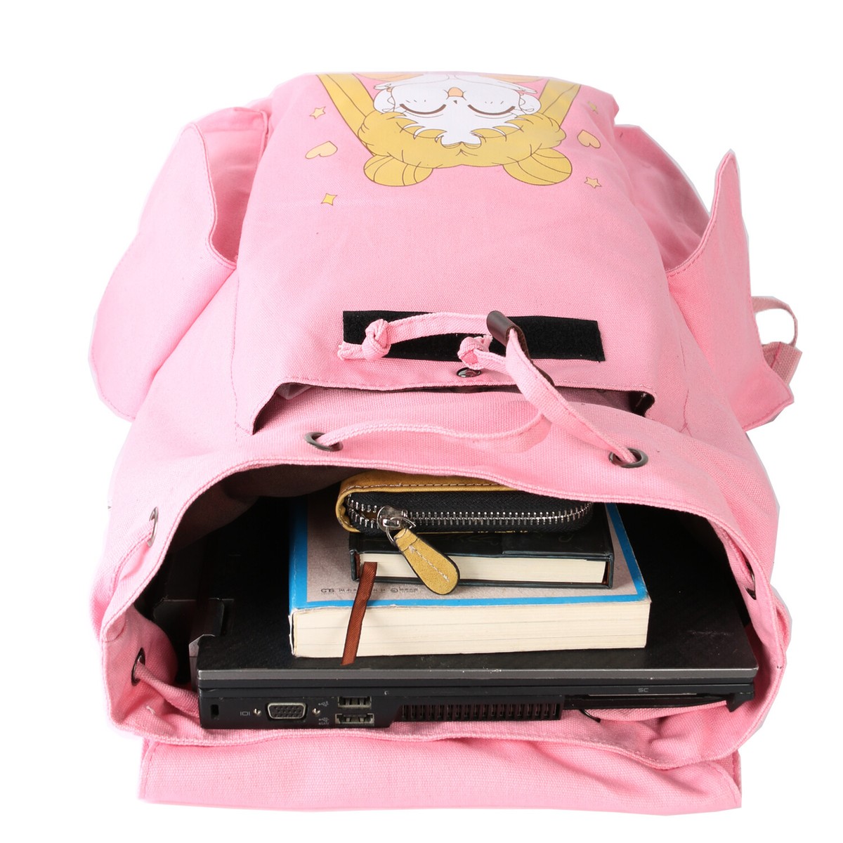 Sailor Moon Pink Canvas Backpack Rucksack Shoulder Bag Girls 