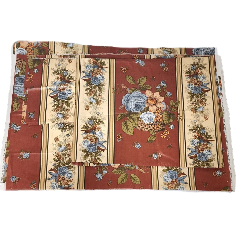 Vintage 5th Avenue Upholstery Fabric Pillowcase Scraps 4pc Floral Bird Print Set - Image 2 of 4