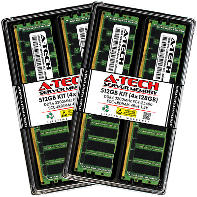 A-Tech 512GB 4x 128GB PC4-25600 DDR4 ECC Load Reduced LRDIMM Server Memory RAM