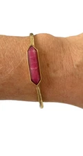 Lucky Brand Cuff Bracelet With Pink Amethyst Stone W/Gold Tone Hardware Vintage