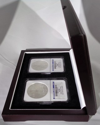 2 Lighthouse Wood Display Storage Boxes - 3 Graded Certified Coin Slabs