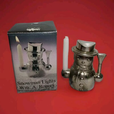 Snowman Lights Mini Christmas Candle Holder Oneida Wm Rogers Silverplate Vtg 