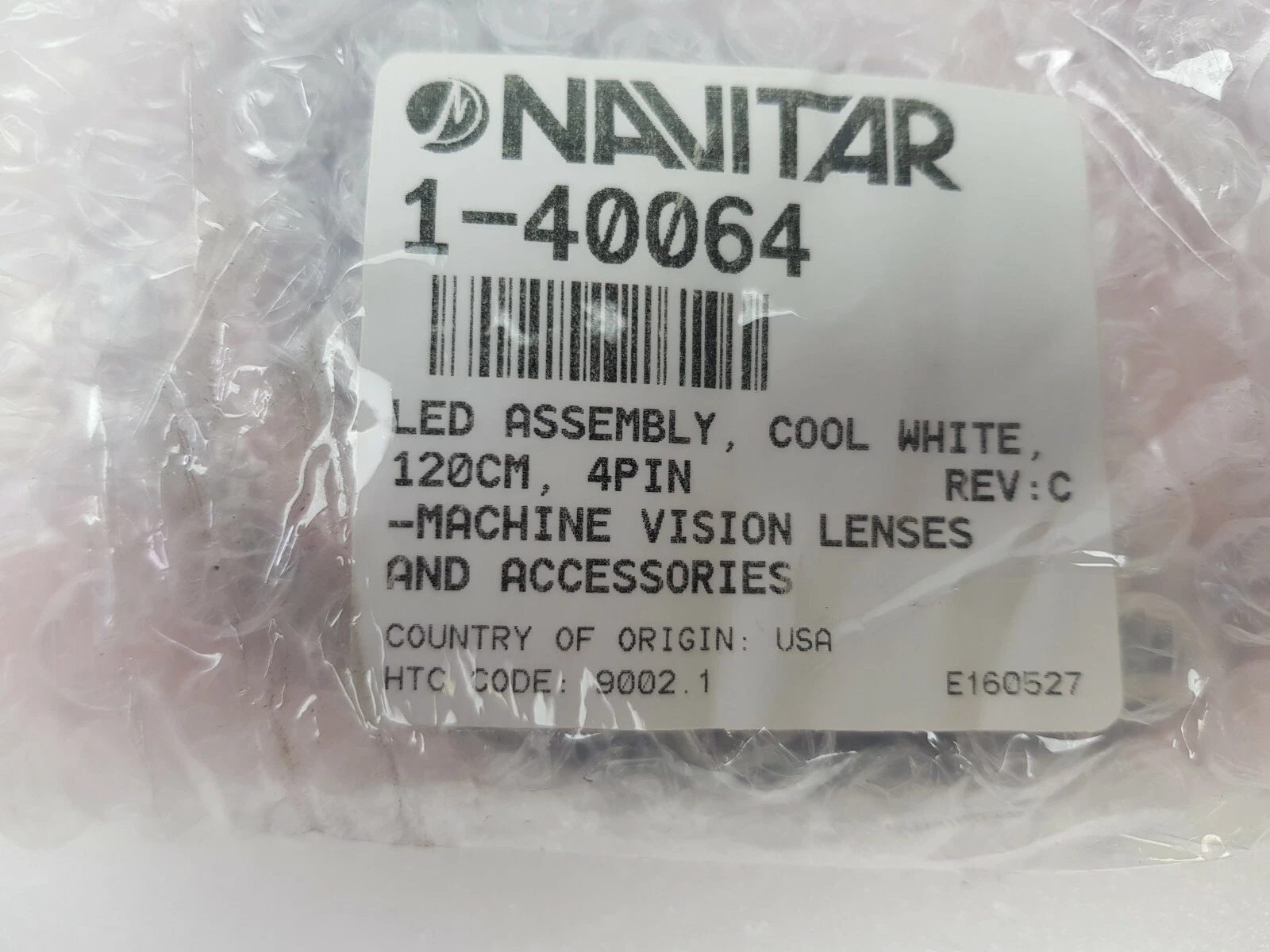 Navitar label: 1-40064 LED assembly, cool white, 120 cm, 4-pin, rev. C, country of origin USA