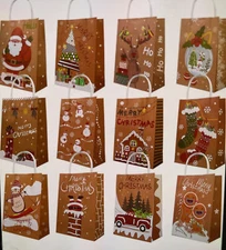 12x Christmas Kraft Paper Gift Bags Xmas Party Gift Candy Apple Tote Present Bag