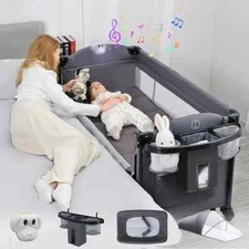 5 in 1 Baby Bassinet Bedside Sleeper,Baby Pack and Play with Light Gray