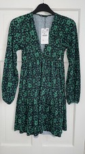 ZARA GREEN FLORAL PRINT PLEATED MINI RUFFLE TRIMS DRESS SIZE S BNWT